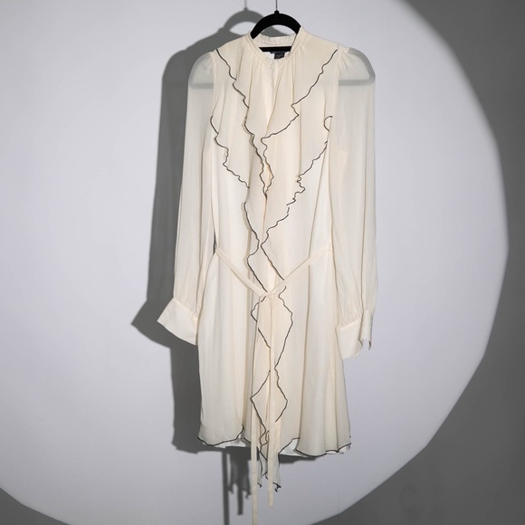 ARMANI EXCHANGE AX Women’s 100% Silk Ivory Ruffled Dress - Size 2 - Picture 1 of 8